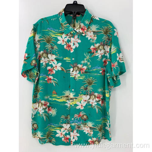 Tropical Print Shirt Men's Green Tropical Print Shirt Supplier